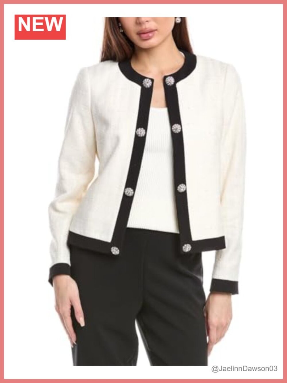 Tweed Framed Cardi Business Casual Blazer Geometric Pattern